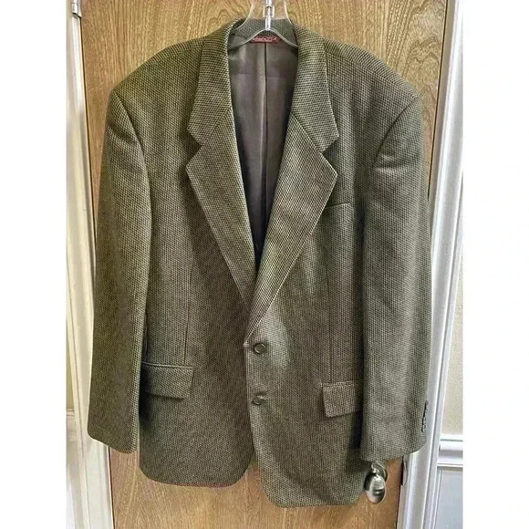 Vintage Neiman Marcus Men's Wool Blazer Jacket Brown Houndstooth Double Button - Picture 1 of 11